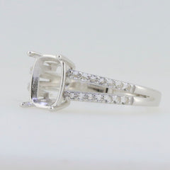 Sterling silver semi mount ring setting with cushion 9x7mm white topaz split shank design.