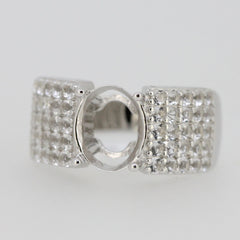 Sterling Silver Semi Mount Ring Setting with Oval 10x8mm White Topaz placeholder design for custom gemstone options.