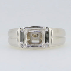 Men's sterling silver semi mount ring setting with cushion slot for 8x8mm gemstone, featuring sleek design and quality finish.