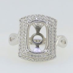 Sterling Silver Semi Mount Ring Setting with cushion shape and White Topaz accents, made to order for main gemstone size options.