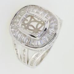 Sterling silver semi mount cocktail ring setting with cushion halo and baguette accent stones.