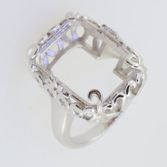 Sterling silver Art Nouveau semi mount ring setting for 18x13mm gemstones, showcasing intricate design and craftsmanship.