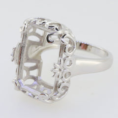 Sterling Silver Art Nouveau Semi Mount Ring Setting for 18x13mm gemstone with intricate detailing and floral motifs.