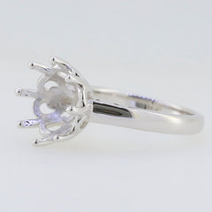 Sterling silver semi mount ring setting showing a round 11x11mm solitaire base ready for gemstone installation.