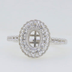 Sterling silver semi mount ring setting with oval design for 8x6mm White Topaz gemstone.