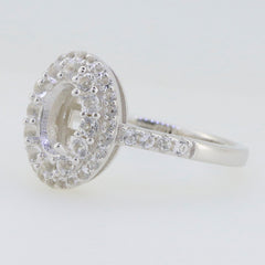 Sterling Silver Semi Mount Ring Setting with White Topaz, designed for an 8x6mm oval gemstone, made to order.