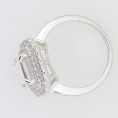 Sterling silver semi mount ring setting for 10x8mm emerald, double halo with white topaz accent, elegant design.