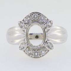 Sterling Silver Semi Mount Ring Setting with Moissanite Accent, Oval Halo, 9x7mm, custom sizes available