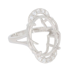 Sterling Silver Semi Mount Ring Setting featuring an oval design for 18x13mm gemstones with accents of White Topaz.