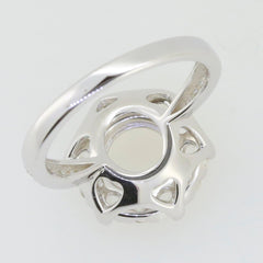 Sterling silver semi mount ring setting with round halo design for 8x8mm moissanite gemstones.