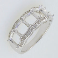 Sterling silver semi mount ring setting with cushion cut design for multi stone, featuring white topaz accents.