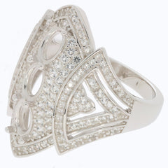 Sterling Silver Semi Mount Ring Setting with White Topaz Accents and Oval Stone Halo Design