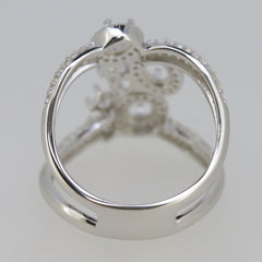Sterling silver semi mount ring setting with double row split shank and halo design, showcasing the intricate back view.