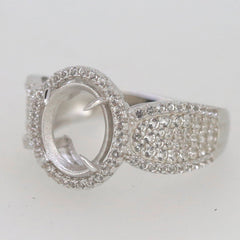 Sterling Silver Semi Mount Ring Setting with Halo Design for 9x7mm Oval Cabochon Gemstone