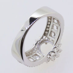 Sterling silver semi mount ring setting showcasing oval gemstone placement and intricate design details.
