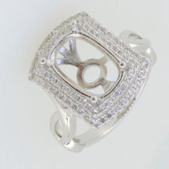 Sterling Silver Semi Mount Ring Setting with White Topaz accents, designed for 12x8mm gemstone, custom sizes available.