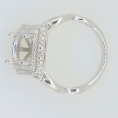Sterling silver semi mount ring setting with white topaz accent, designed for 12x8mm cushion gemstone.