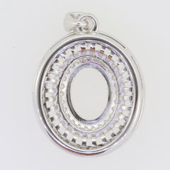 Sterling Silver Semi Mount Pendant Setting with Oval 9x7mm design, featuring a triple halo and baguette style.