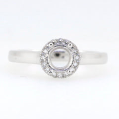 Sterling Silver Semi Mount Ring Setting with round 6x6mm Halo and Moissanite accent, make to order