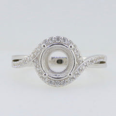 Sterling Silver Semi Mount Ring Setting with Round 8x8mm Halo Bypass Design, perfect for custom engagement rings.