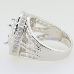 Sterling Silver Semi Mount Cocktail Ring Setting with Baguette Accents, 9x7 Cushion Gemstone Placeholder