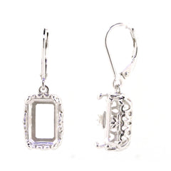 Sterling Silver semi mount earrings setting with intricate Art Nouveau design, suitable for 12x8mm emeralds and white topaz.