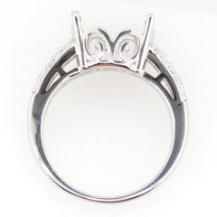 Sterling Silver Semi Mount Ring Setting with White Topaz Accents, designed for 12x12mm cushion gemstones.