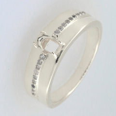 Sterling silver semi mount ring setting with oval gemstone space and Moissanite accents for unisex wear.