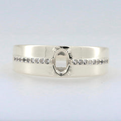Sterling silver semi mount ring setting with oval gem space and Moissanite accents, unisex design