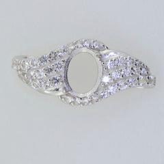 Sterling Silver Semi Mount Ring Setting with White Topaz halo, oval center for gemstone placement.