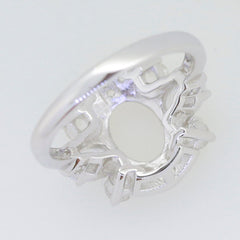 Sterling Silver Semi Mount Ring Setting for 9x7mm oval gemstone, crafted for custom fit with White Topaz option.