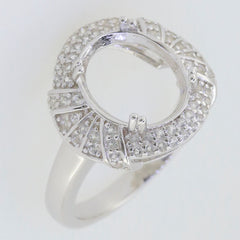 Sterling Silver Semi Mount Ring Setting with White Topaz Accent and Oval Halo for custom gemstone options.