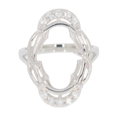 Sterling Silver Semi Mount Ring Setting with White Topaz, designed for 18x13mm oval gemstone, customizable size.