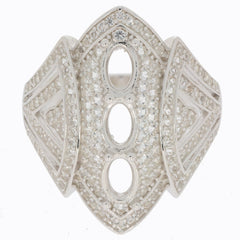 Sterling Silver Semi Mount Ring Setting with oval cut stones and White Topaz accents, designed for custom sizes.