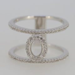 Sterling Silver Semi Mount Ring Setting Oval 7x5mm Double Row Split Shank Halo with White Topaz