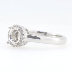 Sterling Silver Semi Mount Ring Setting with Halo of Moissanite accents, designed for a 6x6mm round gemstone.