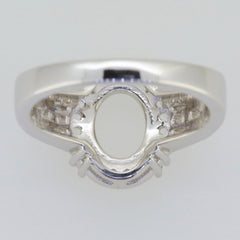 Sterling Silver Semi Mount Ring Setting featuring an oval gemstone slot and baguette accents, make to order.