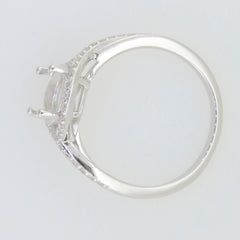 Sterling silver semi mount ring setting with halo design and moissanite accents, 8x8mm round gemstone placeholder.