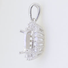 Sterling Silver Semi Mount Pendant Setting with cushion and baguette halo for gemstones, made to order.