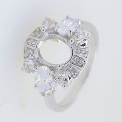 Sterling Silver Semi Mount Ring Setting with White Topaz, Oval OV 9x7mm, customizable and made to order.