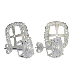 Custom Sterling Silver Semi Mount Earrings Setting with White Topaz, featuring a cushion cut and halo design.