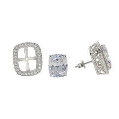 Custom sterling silver semi mount earrings setting with white topaz, designed for cushion gemstones 7x7mm.