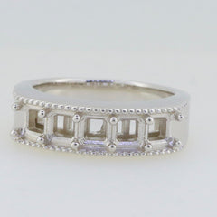 Sterling silver semi mount ring setting with square gemstone placeholders, designed for multi-stone arrangements.