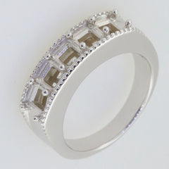 Sterling Silver Semi Mount Ring Setting with Square Emerald and Multi Stone Band design
