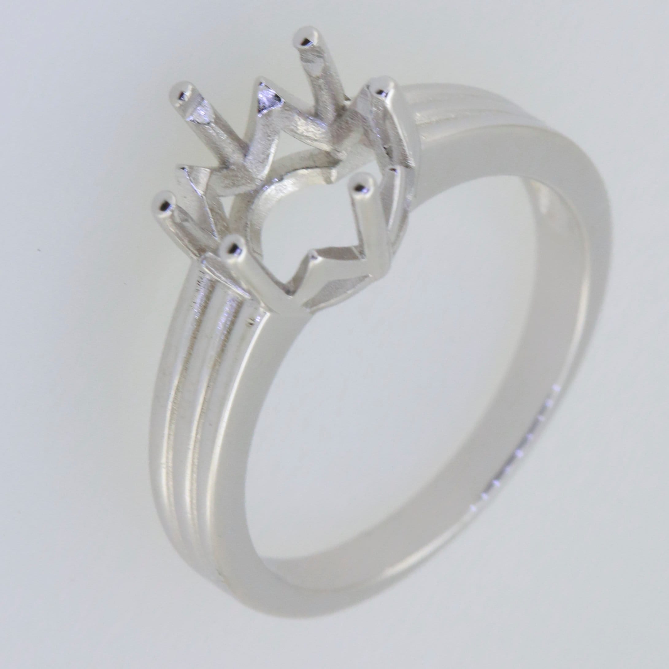 Sterling Silver Semi Mount Ring Setting with crown design for round gemstone, custom sizes available.