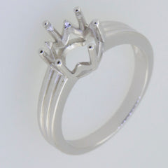 Sterling Silver Semi Mount Ring Setting with crown design for round gemstone, custom sizes available.