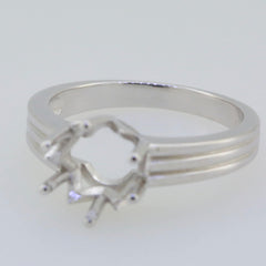 Sterling silver semi mount ring setting with round gemstone placeholder, elegant design for custom rings.