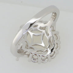 Sterling Silver Semi Mount Ring Setting with intricate hollow design for 11x9mm oval gem and accent stones.