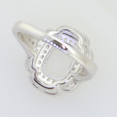Sterling silver semi mount ring setting, cushion cut halo design ready for D Color Moissanite gemstones.