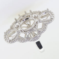 Sterling Silver Semi Mount Ring Setting featuring an intricate cluster design with oval stone settings.
